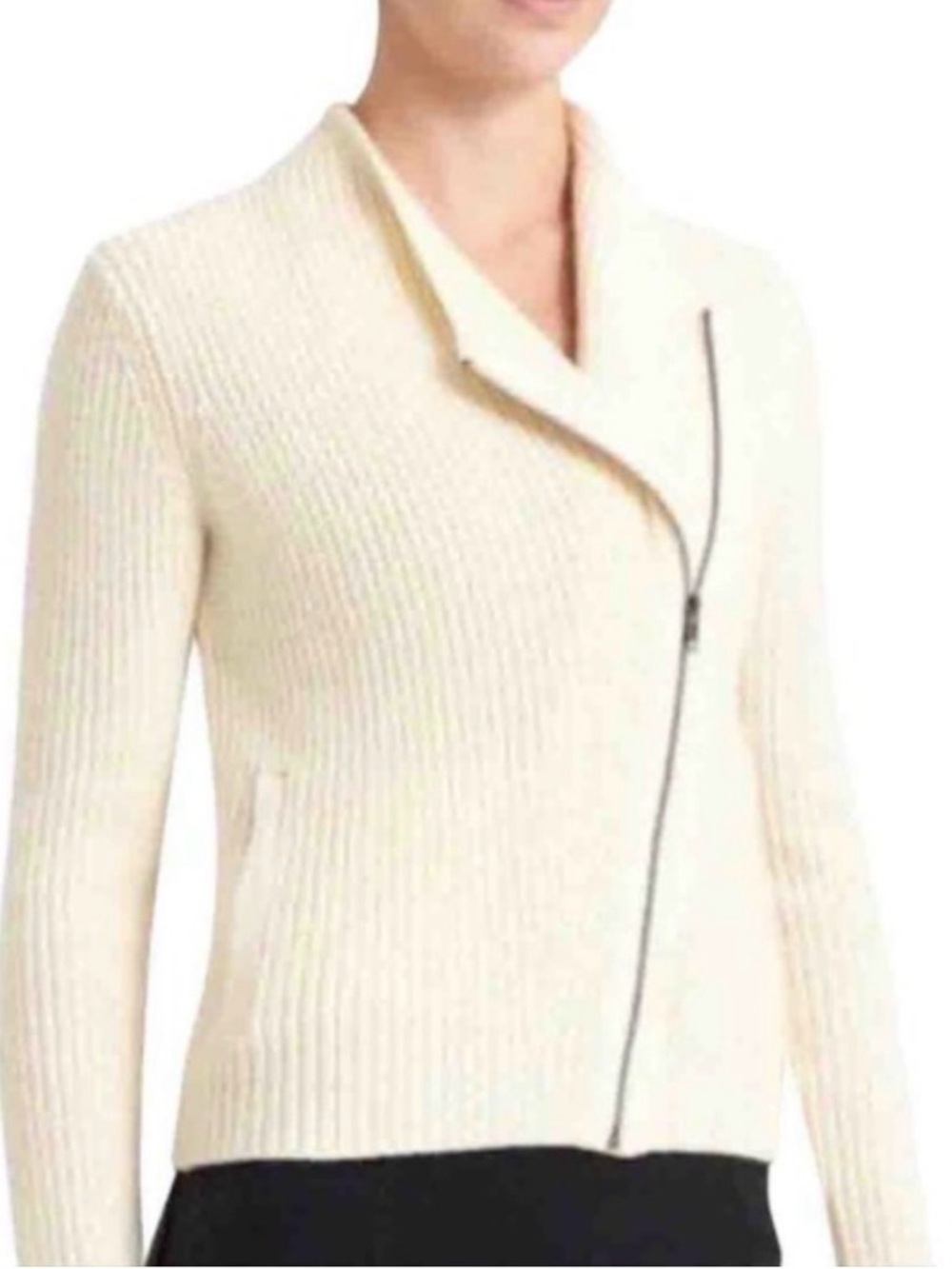 Athleta Stowe Moto Jacket Winter Merino Wool Knit Cream